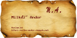 Milkó Andor névjegykártya